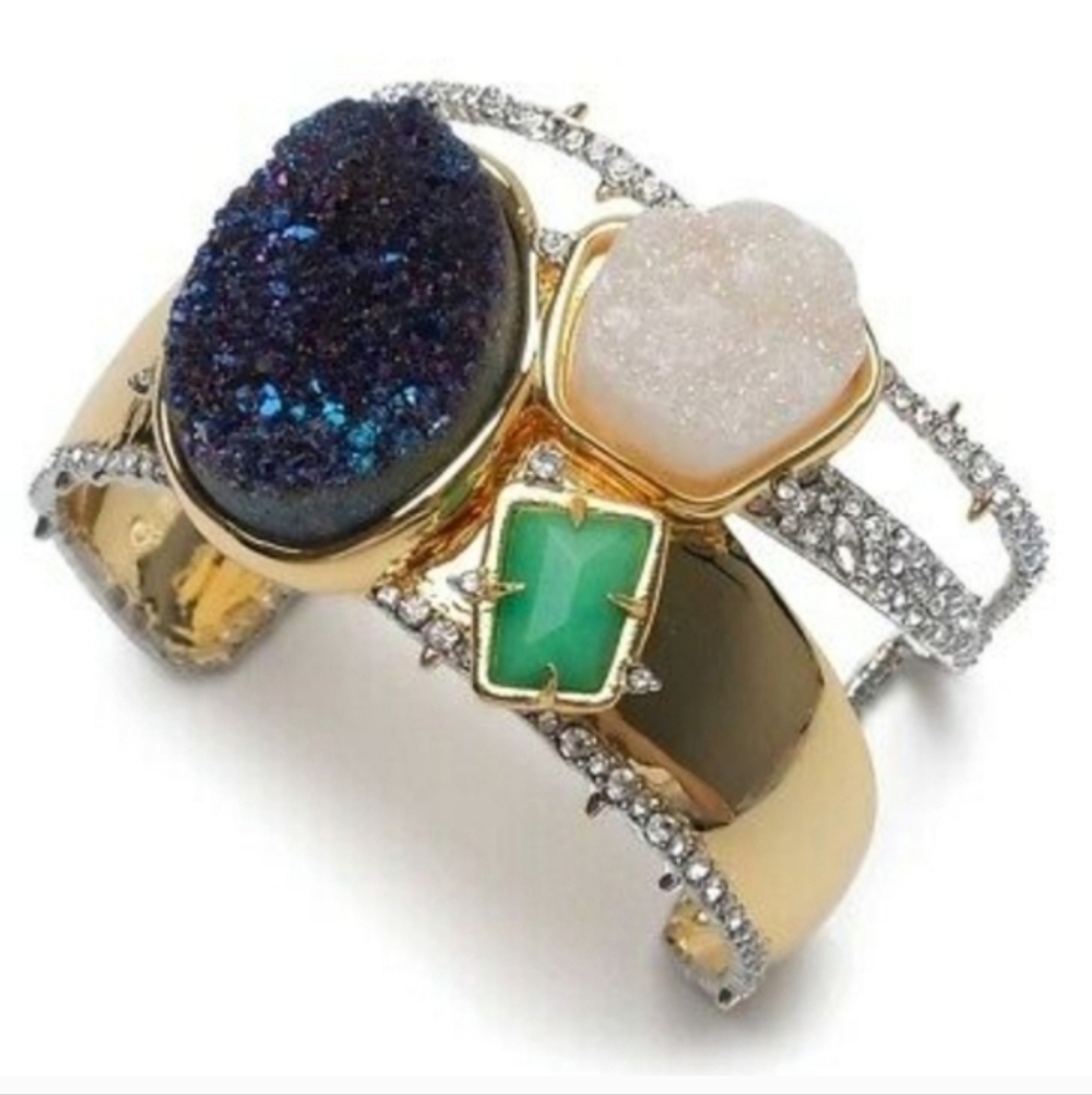 Alexis Bittar Druzy Quartz 10k Gold Bangle Cuff Bracelet - Picture 13 of 13